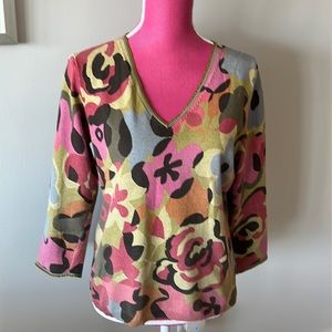 Patterned, lightweight V Neck Designer Sweater